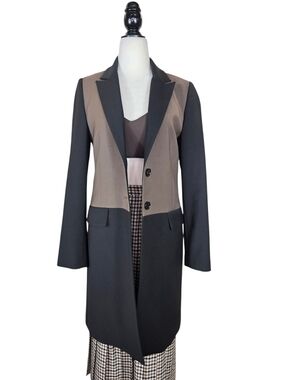 Judith & Charles Wool Two-Tone Black and Taupe Longline Women's Blazer Coat